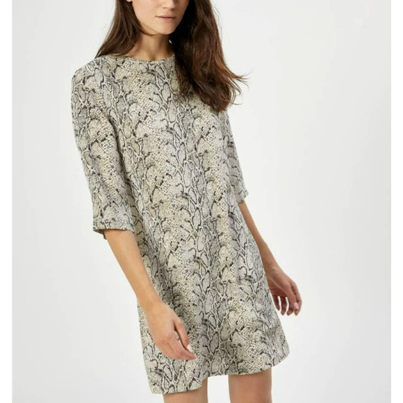 Equipment Aubrey Snake Print 100% Silk Shift Dress Sz Small Gray Pockets Keyhole